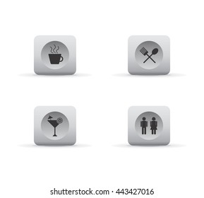 restaurant white glossy icon button set