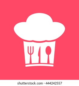 Restaurant white icon on magenta color background. Eps-10.