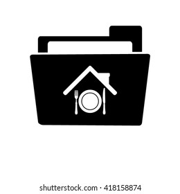 restaurant - white vector icon;  black folder