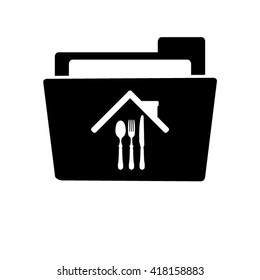 restaurant - white vector icon;  black folder