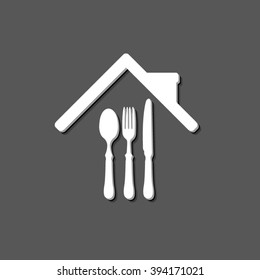 restaurant - white vector  icon with shadow