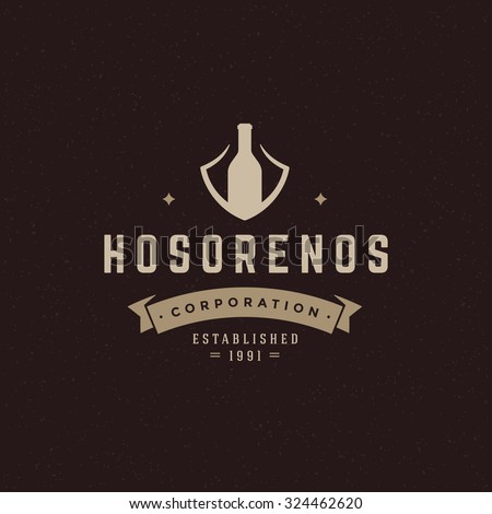Restaurant or wine design element in vintage style for logo or badge and other design. Bottle retro vector illustration.