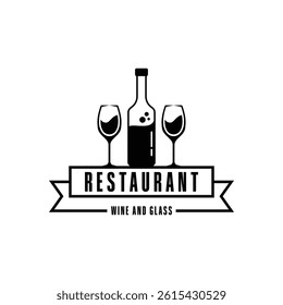restaurant wine and glass logo design concept vintage style