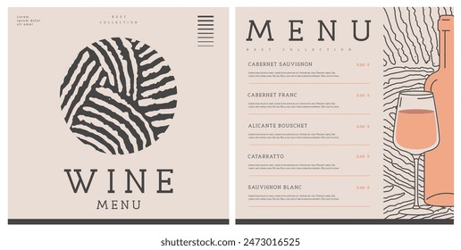 Restaurant wine menu design with abstract wine texture. Vector illustration