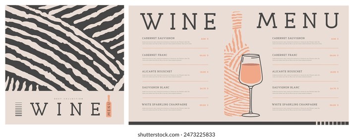 Restaurant wine menu design with abstract wine texture. Vector illustration