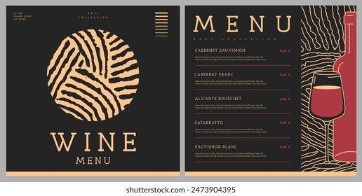 Restaurant wine menu design with abstract wine texture. Vector illustration