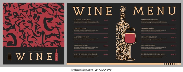 Restaurant wine menu design with abstract wine texture. Vector illustration