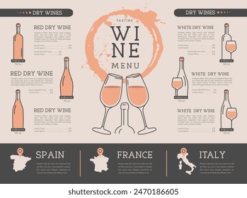 Restaurant wine menu design. Line art modern vector illustration