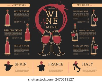 Restaurant Weinkarte Design. Line Art moderne Vektorillustration