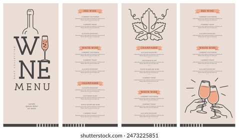 Restaurant wine menu design. Line art modern vector illustration