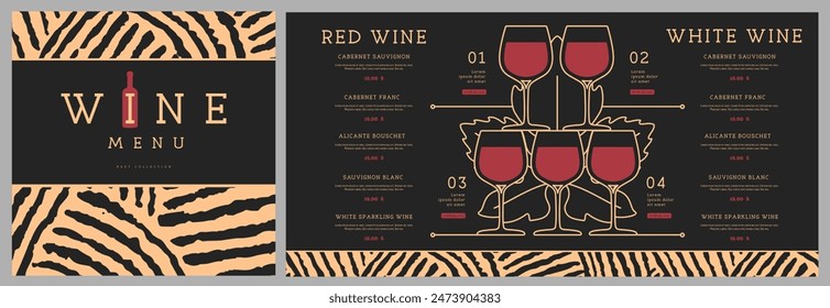 Restaurant wine menu design with pyramid of glasses. Line art modern vector illustration