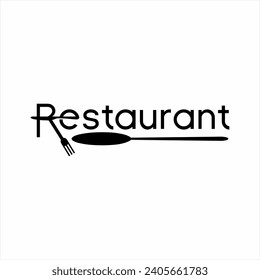 "Restaurante" diseño de palabras con tenedor en la letra R y cuchillo en la letra E.