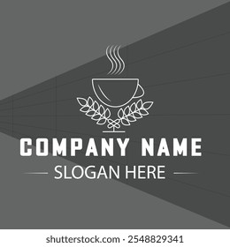 Restaurants cafe logo design with cup and leaf elements
