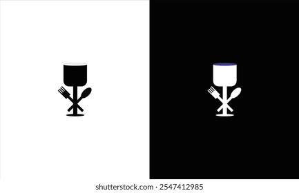 Restaurants icon. Food icon. Fork, spoon, cup. Restaurants icon with black and white color variation