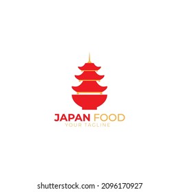 Restaurants Japan with Bowl and Traditional House Logo Design Vector Icon Illustration