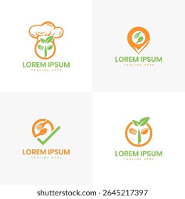 Restaurantes logotipo design pacote de alimentos negócio loja de alimentos ponto localização colher folha