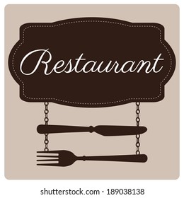restaurant's menu design, signboard with knife and fork hanging 