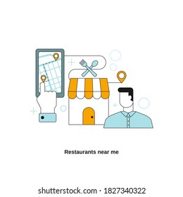 Restaurants near me. Vector template for website, mobile website, landing page, ui.