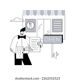 Restaurants reopening abstract concept vector illustration. Pandemic business adaptation, outdoor seating area, outside dining, table spacing, social and physical distancing abstract metaphor.