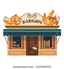 Restaurants and shops facade, storefront vector detailed flat