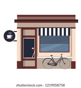 Restaurants and shops facade, storefront vector detailed flat