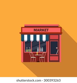 Restaurants and shops facade, storefront vector detailed flat design