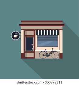 Restaurants and shops facade, storefront vector detailed flat design