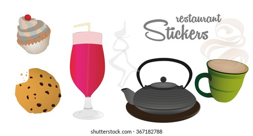 Restaurants symbols: smoothie, cookie, muffin, coffee and tea pot