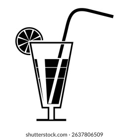 restaurent hotel juice glass with straw and lemon slice silhouette icon vector illustration design on white background