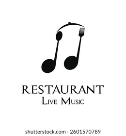 restautant live music logo design creative with spoon, fork and note icon