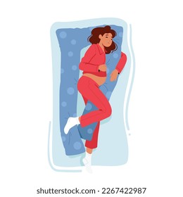 Restful Expectant Mom Sleeping With Special Pregnancy Pillow, Promoting Quality Rest For Both Mother And Baby. Relaxed Pregnant Female Character Feel Comfort. Cartoon People Vector Illustration