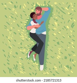 resting couple on grass, vector style