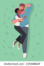 resting couple on grass, vector style