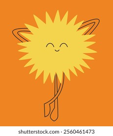 Resting cute sun. Character in linear flat style.