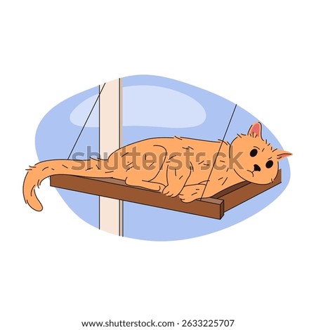 Resting domestic cat. Vector illustration of domesticated animal or feline companion, sleeping kitten or indoor puss. Purring kitty or meow fauna. Feline pussycat or pet, catling. Zoology and biology.