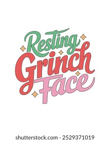 
Cara de Grinch en reposo, Ilustración, Diseño de camiseta de Navidades, Tipografía, Clipart, Vector de Navidades, Etiqueta engomada, Maqueta