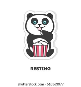 Resting panda bear. Isolated sticker on white background.