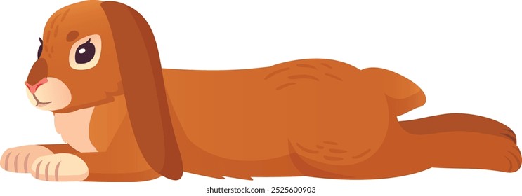 Resting rabbit character. Cute cartoon hare lay isolated on white background