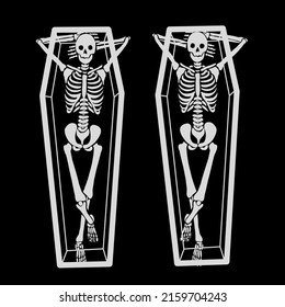 RESTING SKELETON IN A COFFIN dead skeleton vector illustration 