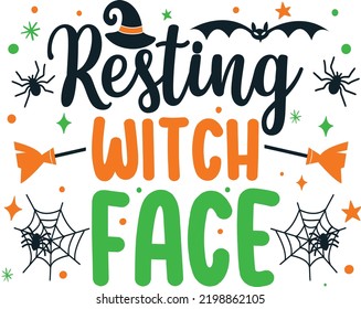 Resting Witch Face. Halloween T-Shirt Design, Posters, Greeting Cards, Textiles, and Sticker Vector Illustration