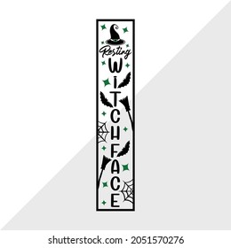  Resting Witch Face Sign, Holiday Printable Vector Illustration