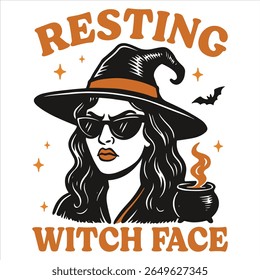 Resting Witch Face - Trending Retro Halloween T-shirt Vector, Spooky Halloween Illustration, Scary Holiday Sayings, Funny Spooky Vibes Design