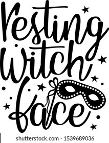 Resting witch face vector files. Halloween sign. Witch Funny holiday file. Halloween design. Fall decor.