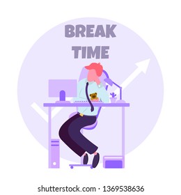 resting at work, a break after a long hard work, waiting for the end of the working day ,vector image,colorful cartoon character