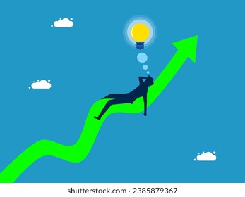 Resting your brain creates new ideas. businessman sleeps and dreams of seeing a light bulb on a growth graph