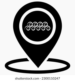 Resting-place. Sea icon. Beach icon. Beach location. Rest zone. Vector icon.
