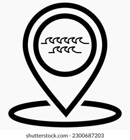 Resting-place. Sea icon. Beach icon. Beach location. Rest zone. Vector icon.