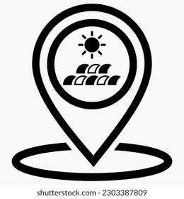 Resting-place. Sea icon. Beach icon. Beach location. Rest zone. Vector icon.