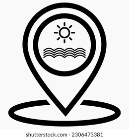 Resting-place. Sea icon. Beach icon. Beach location. Rest zone. Vector icon.