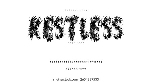 Restless Alphabet - Abstract Chaotic Metal Font with Nature-Inspired Elements